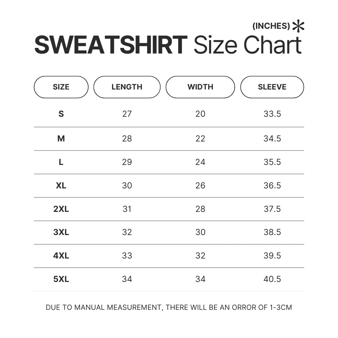 Sweatshirt Size Chart - Black Pink AU Store