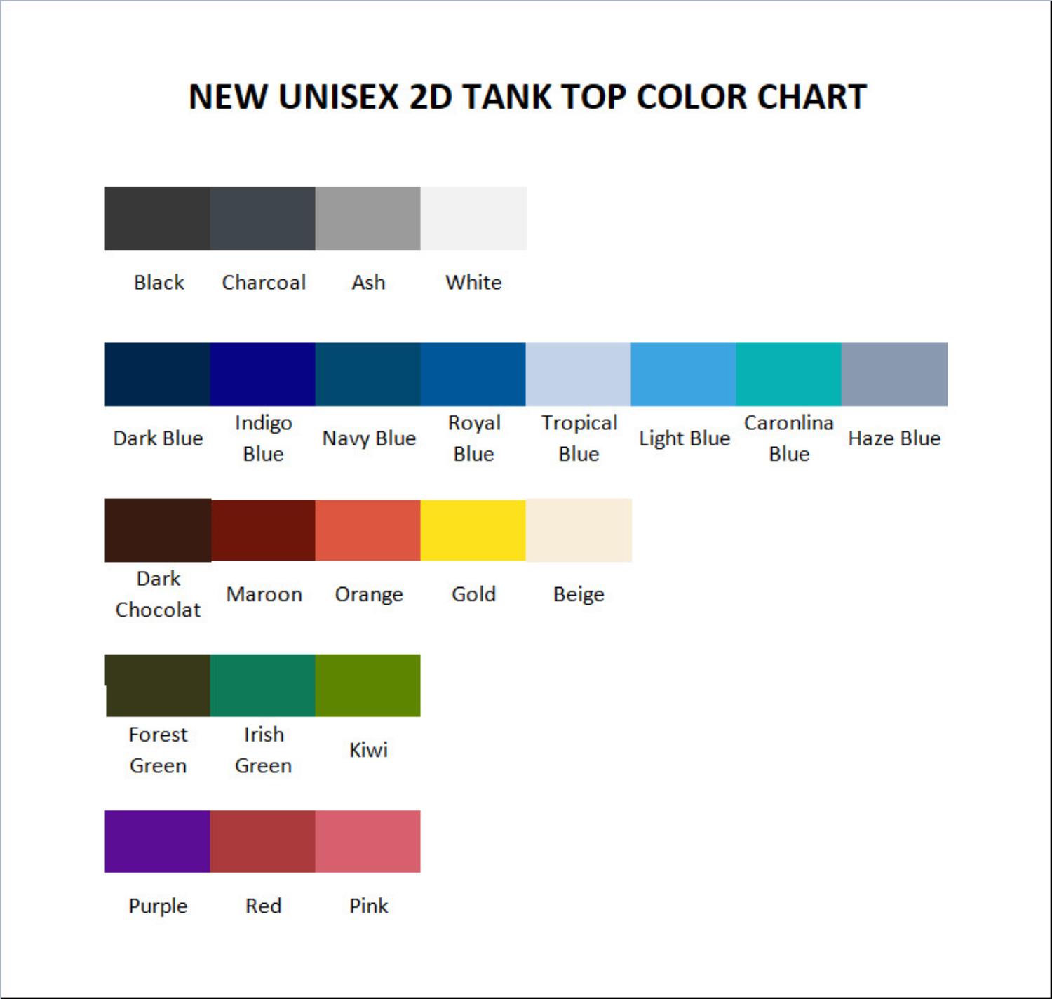 tank top color chart - Black Pink AU Store
